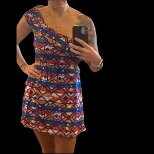 Y2K One sleeve shoulder party mini dress